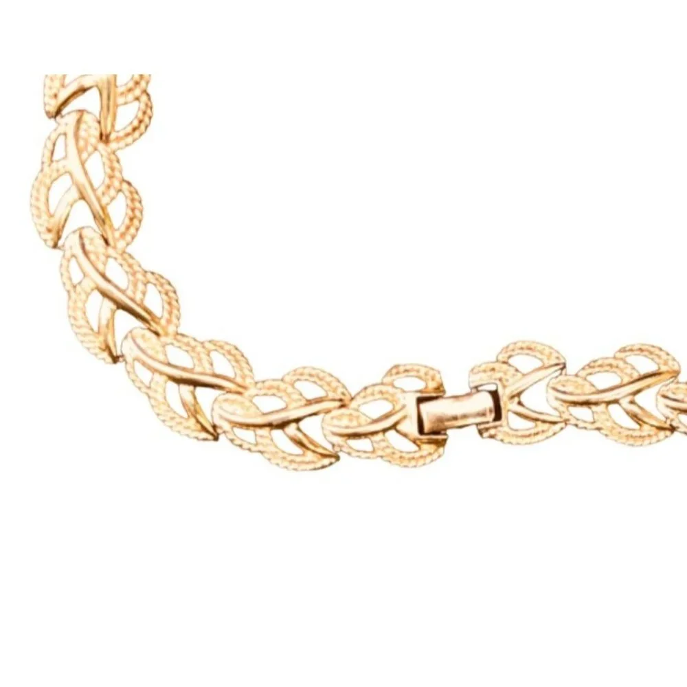 Chunky Vintage Modernist Gold Tone Leaf Link Chain Necklace - Picture 5 of 5